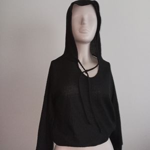 FREE KISSES black lightweight pull on hoodie lace panel back statement hoodie